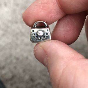 SS Pandora purse charm w/ pink cz